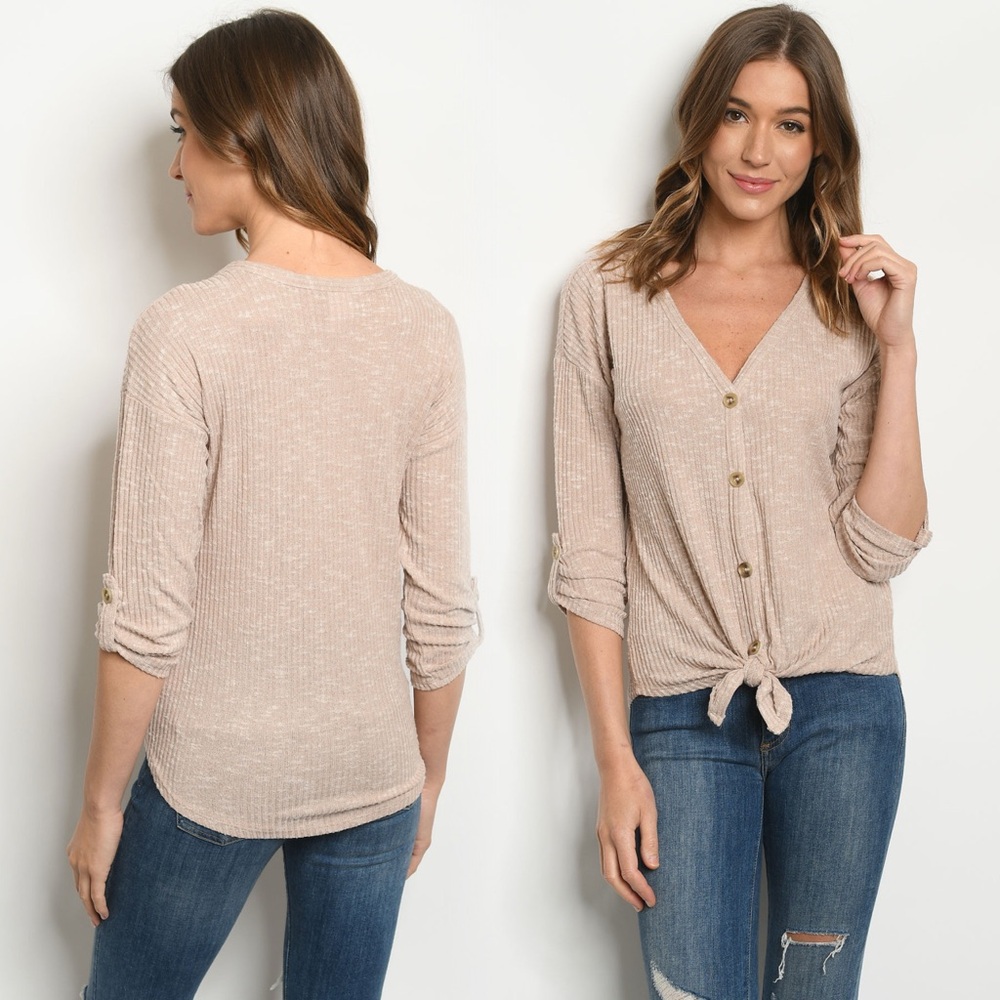 Women's Beige Button-Down Top - Picture 1 of 2